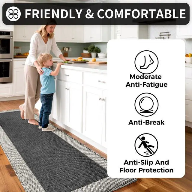 Alt view image 3 of 7 - Kitchen Mats for Floor, Super Absorbent Kitchen Rugs Non Slip Washable, Soft Braided Kitchen Runner Rug, Standing Mat Kitchen Sink Mat, Easy to Clean, Black 17x30