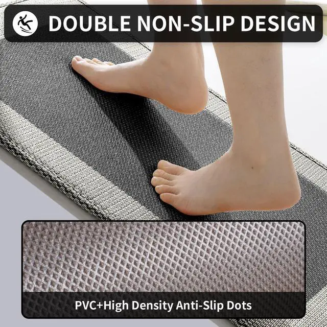 Alt view image 4 of 7 - Kitchen Mats for Floor, Super Absorbent Kitchen Rugs Non Slip Washable, Soft Braided Kitchen Runner Rug, Standing Mat Kitchen Sink Mat, Easy to Clean, Black 17x30