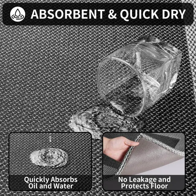 Alt view image 6 of 7 - Kitchen Mats for Floor, Super Absorbent Kitchen Rugs Non Slip Washable, Soft Braided Kitchen Runner Rug, Standing Mat Kitchen Sink Mat, Easy to Clean, Black 17x30