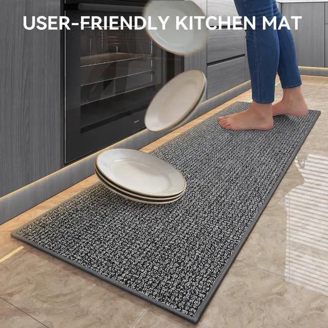 Alt view image 3 of 7 - Kitchen Rugs and Mat Non Slip Washable, Super Absorbent Kitchen Mats for Floor, Rubber Backing Soft Braided Standing Kitchen Sink Mat Kitchen Runner, Front of Sink, Easy Clean, Grey 17"x30"