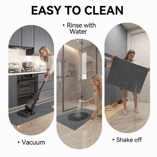 Alt view image 7 of 7 - Kitchen Rugs and Mat Non Slip Washable, Super Absorbent Kitchen Mats for Floor, Rubber Backing Soft Braided Standing Kitchen Sink Mat Kitchen Runner, Front of Sink, Easy Clean, Grey 17"x30"