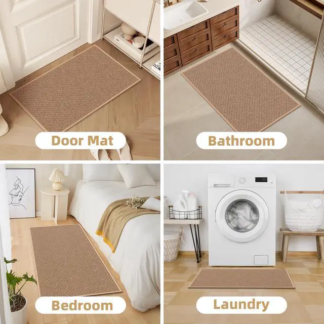 Alt view image 6 of 7 - Kitchen Mats for Floor 2 Piece - Kitchen Rugs Non Slip Washable 20"x32"+20"x47", Beige
