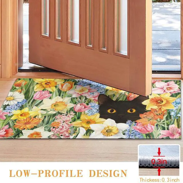 Alt view image 4 of 7 - Spring Summer Kitchen Rugs Flower Black Cat Doormat Non-Slip Washable Kitchen Floor Sink Mats Decorations for Home Kitchen Indoor Outdoor 30"x17"