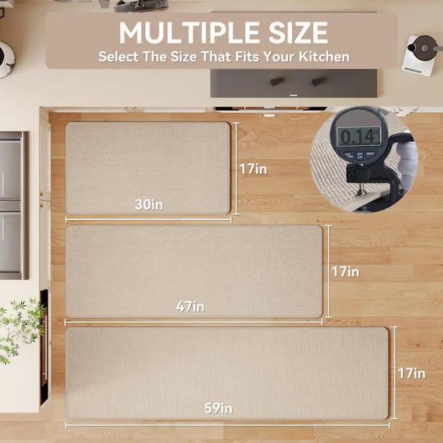 Alt view image 2 of 7 - Kitchen Mats for Floor, Super Absorbent Kitchen Rugs Non Slip Washable, Soft Imitation Linen Braided Standing Mat Kitchens Sink Mat, Easy to Clean, Beige 17x30
