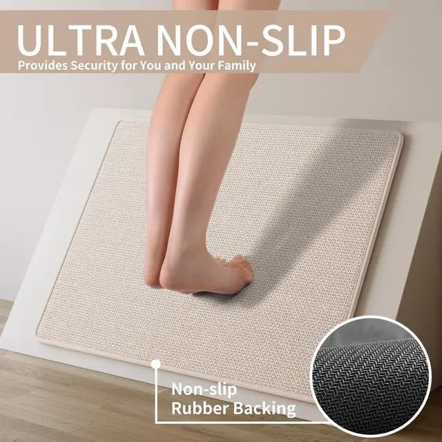 Alt view image 3 of 7 - Kitchen Mats for Floor, Super Absorbent Kitchen Rugs Non Slip Washable, Soft Imitation Linen Braided Standing Mat Kitchens Sink Mat, Easy to Clean, Beige 17x30