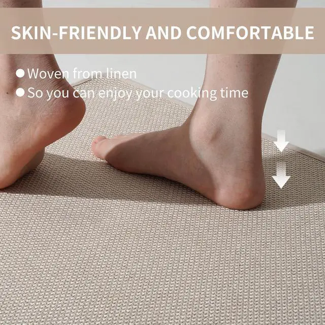 Alt view image 6 of 7 - Kitchen Mats for Floor, Super Absorbent Kitchen Rugs Non Slip Washable, Soft Imitation Linen Braided Standing Mat Kitchens Sink Mat, Easy to Clean, Beige 17x30