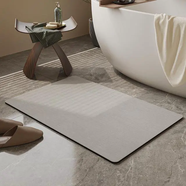 Main image of Bath Mat Rug, Rubber Non-Slip Quick Dry Absorbent Thin Bathroom Rugs Fit Under Door Bathroom Floor Mats-Shower Rug for in Front of Bathtub, Sink, Shower Room(Light Grey,16"x24")
