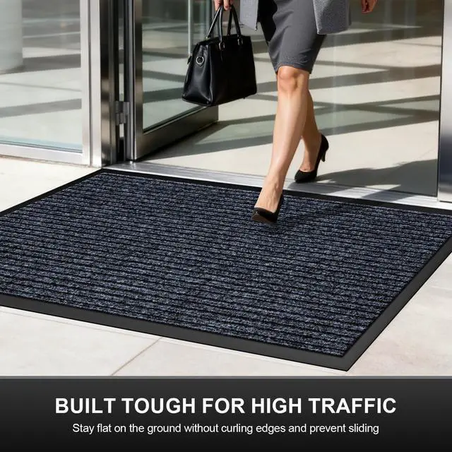Alt view image 2 of 7 - Commercial Floor Mat Non-Slip Waterproof, 29"x17" Front Door Mat for High Traffic Areas, Easy Clean Low Profile Durable Rug, for Entryway, Indoor/Outdoor, Office, Industrial, Garage, Grey