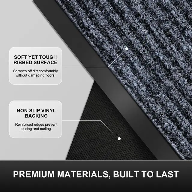 Alt view image 5 of 7 - Commercial Floor Mat Non-Slip Waterproof, 29"x17" Front Door Mat for High Traffic Areas, Easy Clean Low Profile Durable Rug, for Entryway, Indoor/Outdoor, Office, Industrial, Garage, Grey