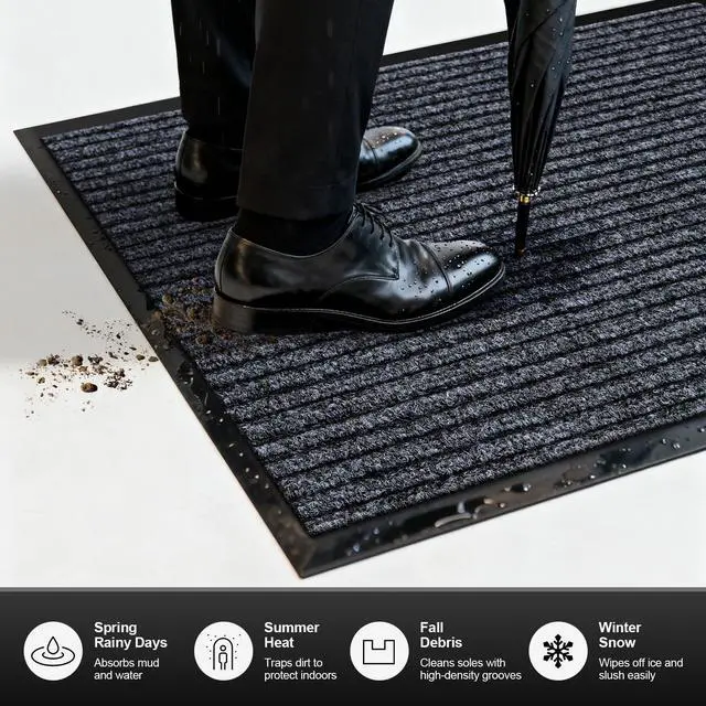Alt view image 6 of 7 - Commercial Floor Mat Non-Slip Waterproof, 29"x17" Front Door Mat for High Traffic Areas, Easy Clean Low Profile Durable Rug, for Entryway, Indoor/Outdoor, Office, Industrial, Garage, Grey
