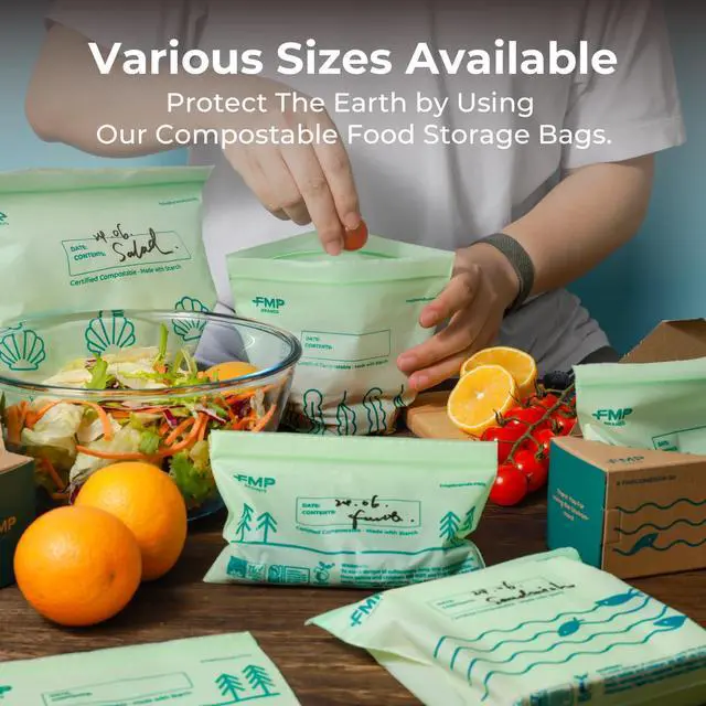 Alt view image 7 of 7 - 50 Pack 100% Compostable Sandwich Bags, 6.5 x 6.7" Resealable Food Storage Freezer Bags, Eco Friendly Snack Bags for Travel, ASTM D6400, US BPI & EU OK Compost Certified