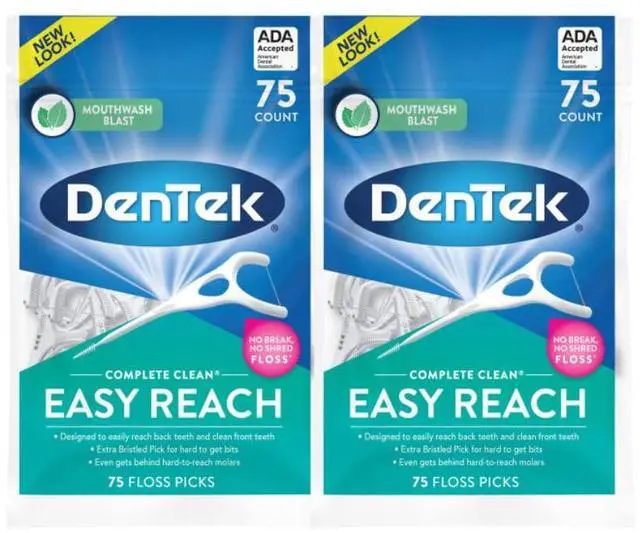 Main image of Complete Clean Easy Reach Floss Picks, Advanced Fluoride Coating, Mouthwash Blast Flavor, 75 ct. (Pack of 2)