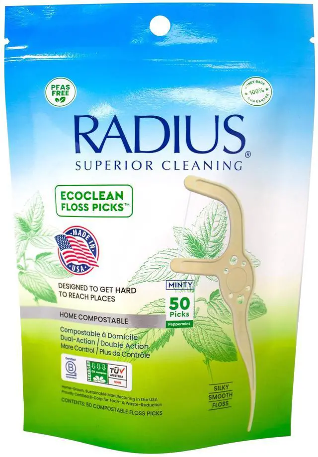 Main image of Peppermint EcoClean Compostable Floss Picks Adult for Oral Care Boost Non Toxic Tooth & Gum Protection (50 Single Use Flossers per Pack)