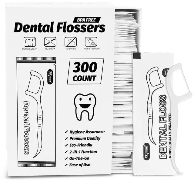 Main image of 300 Count Dental Flossers Each Individually Wrapped, Floss Singles Bag, Travel Hotel Restaurant Office Car Dental Floss, Floss Picks Oral Care Teeth Clean Flat Wire
