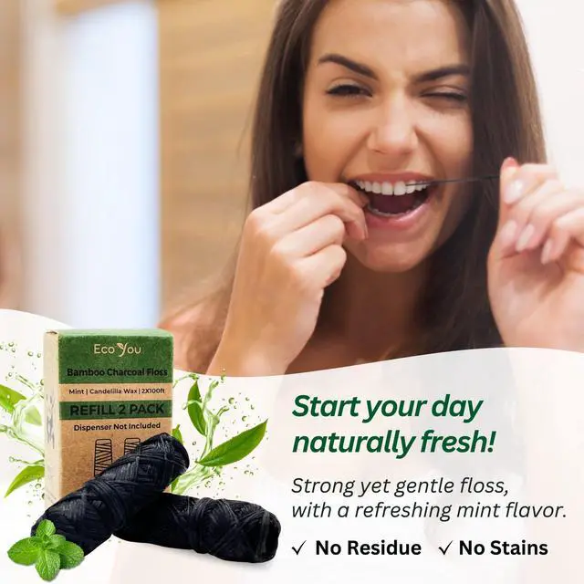 Alt view image 4 of 7 - Bamboo Charcoal Dental Floss | Mint & Candelilla Wax | Vegan & Biodegradable (2 Refills Pack)