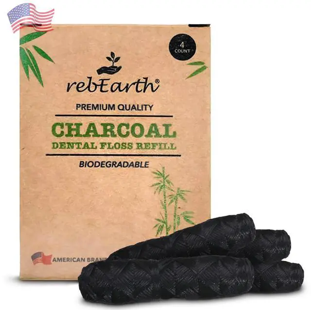Main image of Bamboo Charcoal Floss Refill 4-Pack 30m Mint Floss Each (120m Total) Reload Your Existing Glass Container Plastic-Free, Zero Waste, Shred Resistant Dental Floss