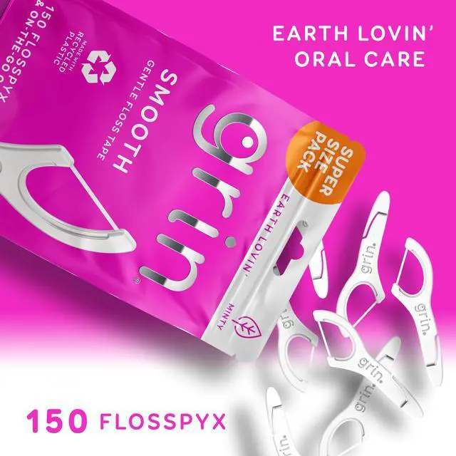 Alt view image 2 of 5 - Smooth Flosspyx, Gentle Floss Picks, 150 Count, Dental Flossers, Minty Flavor, Recycled Plastic, Smooth Floss, Tight Teeth, Premium Longer Floss Head, Includes Safe Fold-Back Tooth Pick
