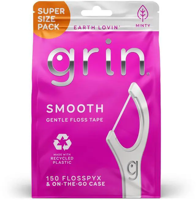Main image of Smooth Flosspyx, Gentle Floss Picks, 150 Count, Dental Flossers, Minty Flavor, Recycled Plastic, Smooth Floss, Tight Teeth, Premium Longer Floss Head, Includes Safe Fold-Back Tooth Pick