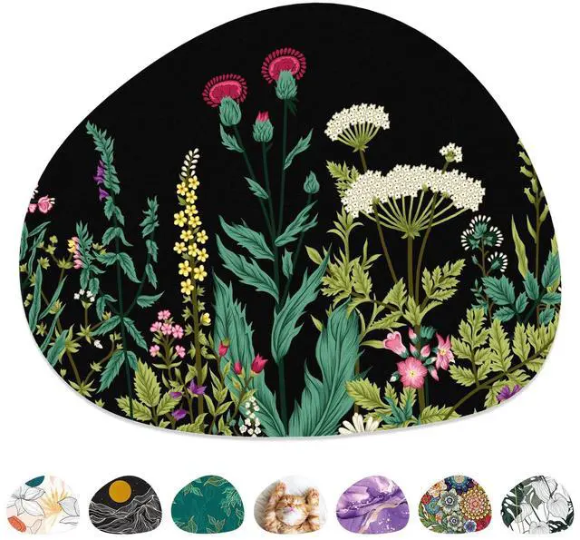 Main image of Mouse Pad, Premium-Textured Oval Computer Pad, 8.7" x 7.1" Thick 3 mm Anti-Slip Waterproof Rubber Cute Mouse Mat for Office, Home, Gaming, Laptop, PC, Black Dandelion