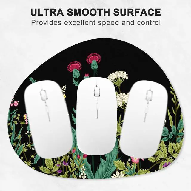 Alt view image 2 of 7 - Mouse Pad, Premium-Textured Oval Computer Pad, 8.7" x 7.1" Thick 3 mm Anti-Slip Waterproof Rubber Cute Mouse Mat for Office, Home, Gaming, Laptop, PC, Black Dandelion