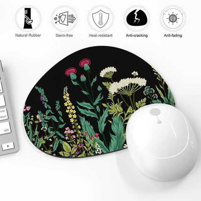 Alt view image 5 of 7 - Mouse Pad, Premium-Textured Oval Computer Pad, 8.7" x 7.1" Thick 3 mm Anti-Slip Waterproof Rubber Cute Mouse Mat for Office, Home, Gaming, Laptop, PC, Black Dandelion