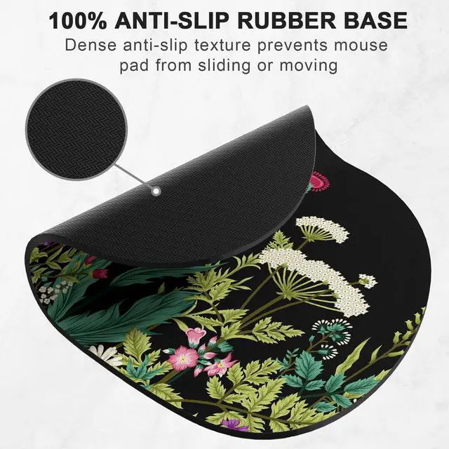 Alt view image 3 of 7 - Mouse Pad, Premium-Textured Oval Computer Pad, 8.7" x 7.1" Thick 3 mm Anti-Slip Waterproof Rubber Cute Mouse Mat for Office, Home, Gaming, Laptop, PC, Black Dandelion