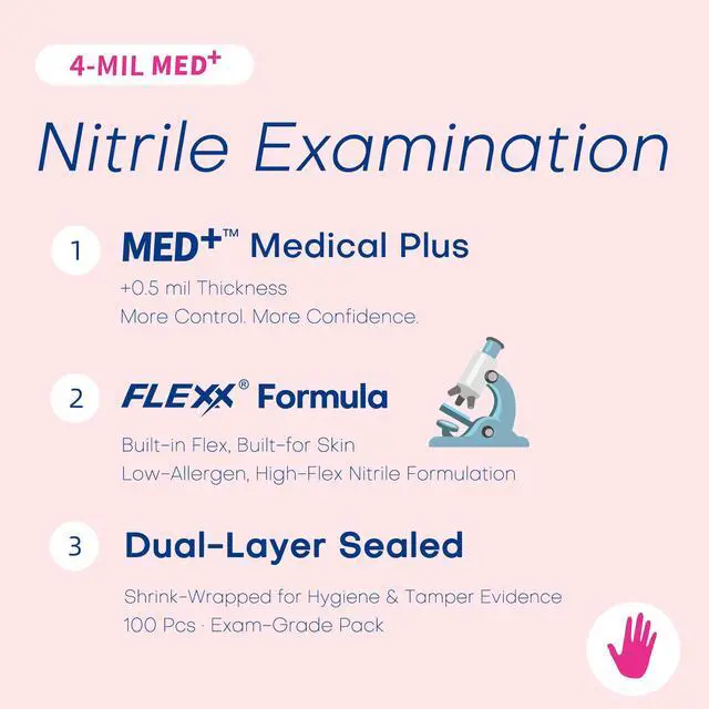 Alt view image 3 of 5 - Nitrile Exam Gloves, 4 Mil 100 Pcs Powder-Free Latex-Free Cooking Food-Safe Disposable Medical Gloves, Rose Orchid (Small)