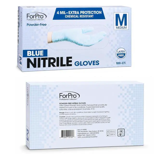 Alt view image 2 of 5 - Disposable Nitrile Gloves, Chemical Resistant, Powder-Free, Latex-Free, Non-Sterile, Food Safe, 4 Mil, Blue, Medium, 100-Count