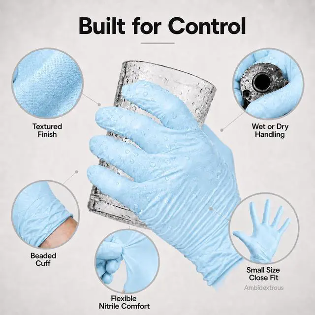 Alt view image 3 of 5 - Disposable Nitrile Gloves, Chemical Resistant, Powder-Free, Latex-Free, Non-Sterile, Food Safe, 4 Mil, Blue, Medium, 100-Count