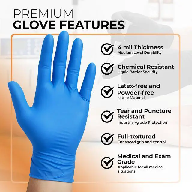 Alt view image 2 of 7 - Blue Nitrile Gloves Disposable Latex Free 4 Mil (X-Large, 100 Count)