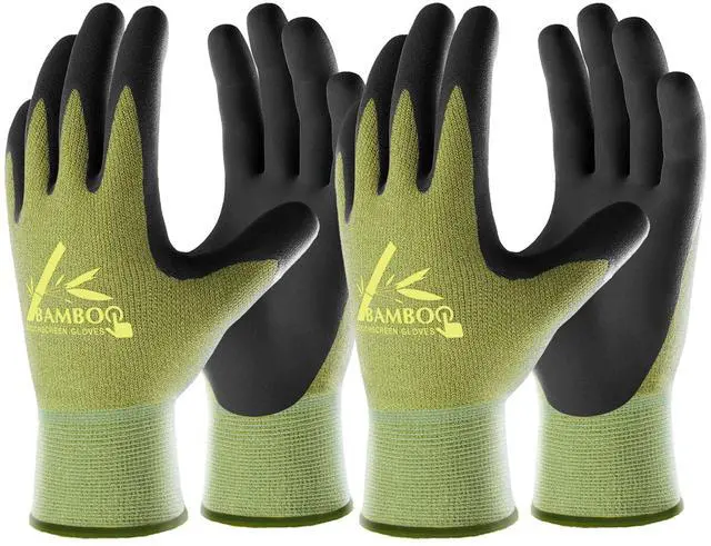 Main image of COOLJOB 2 Pairs Gardening Gloves for Women and Men, Bamboo Working Gloves Touchscreen, Grippy Nitrile Rubber Coated Work Gloves, Green/Black, Large Size (2 Pairs L)