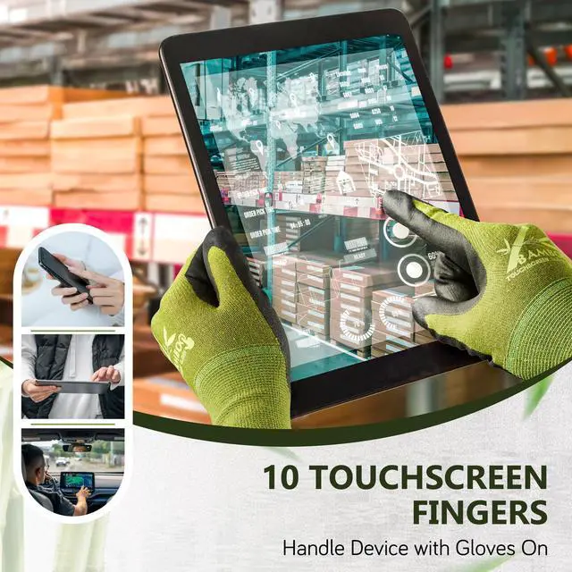 Alt view image 3 of 7 - COOLJOB 2 Pairs Gardening Gloves for Women and Men, Bamboo Working Gloves Touchscreen, Grippy Nitrile Rubber Coated Work Gloves, Green/Black, Large Size (2 Pairs L)