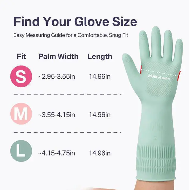 Alt view image 6 of 6 - Rubber Dishwashing Gloves, 2 Pairs, Reusable Cleaning Dish Gloves for Kitchen, Non-Slip, Waterproof Dish Washing, Long Cuff for Woman (Pink+Green, Medium)