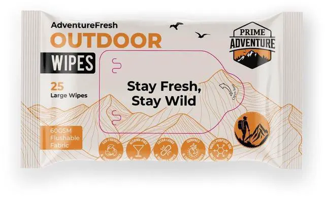 Main image of AdventureFresh Outdoor Wipes 60 GSM Biodegradable Wet Wipes | Alcohol-Free, Aloe & Chamomile | Flushable Body Wipes for Camping, Hiking, Travel & Emergency Use Pack of 1