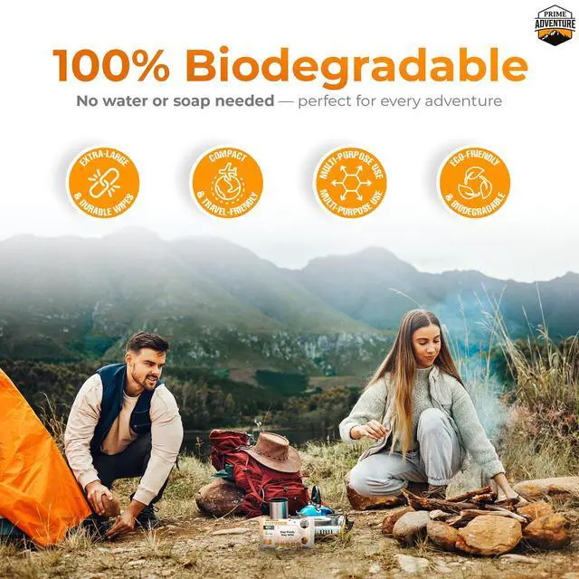 Alt view image 4 of 7 - AdventureFresh Outdoor Wipes 60 GSM Biodegradable Wet Wipes | Alcohol-Free, Aloe & Chamomile | Flushable Body Wipes for Camping, Hiking, Travel & Emergency Use Pack of 1
