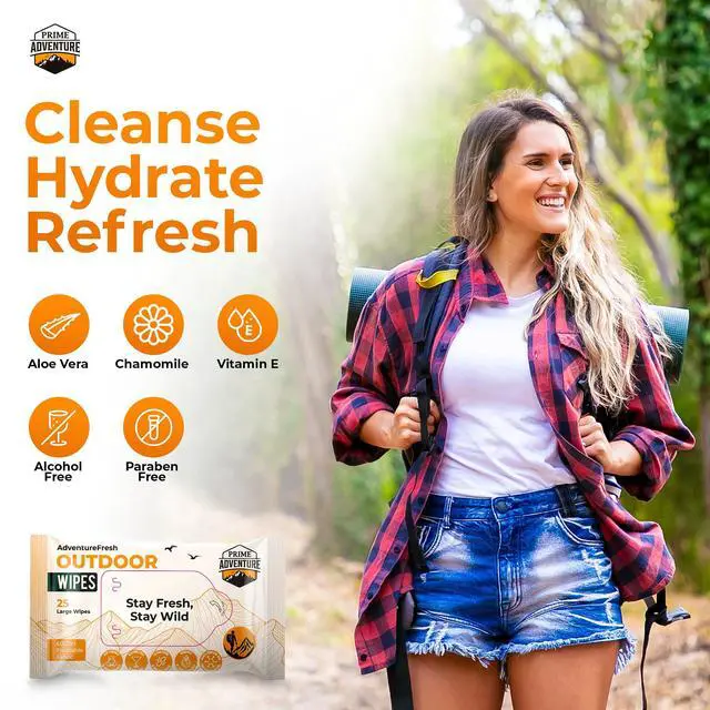 Alt view image 5 of 7 - AdventureFresh Outdoor Wipes 60 GSM Biodegradable Wet Wipes | Alcohol-Free, Aloe & Chamomile | Flushable Body Wipes for Camping, Hiking, Travel & Emergency Use Pack of 1