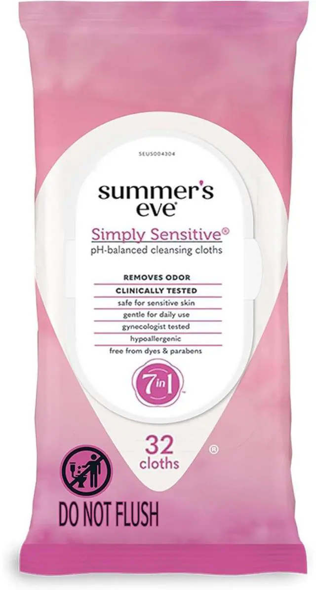 Main image of Simply Sensitive Daily Gentle Feminine Wipes, Removes Odor, pH Balanced, 32 count