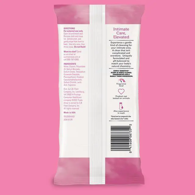 Alt view image 7 of 7 - Simply Sensitive Daily Gentle Feminine Wipes, Removes Odor, pH Balanced, 32 count