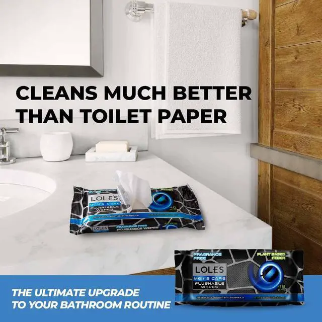 Alt view image 5 of 6 - Mens Flushable Wipes Toilet Wipes for Adults Flushable, 48 Wipes Fragrance-Free, Gentle on Skin, Plant-Based Butt Wipes, Septic Safe, Dude & Travel-Friendly, Designed for Men