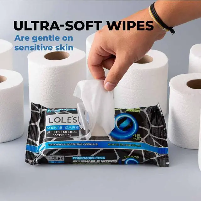 Alt view image 2 of 6 - Mens Flushable Wipes Toilet Wipes for Adults Flushable, 48 Wipes Fragrance-Free, Gentle on Skin, Plant-Based Butt Wipes, Septic Safe, Dude & Travel-Friendly, Designed for Men