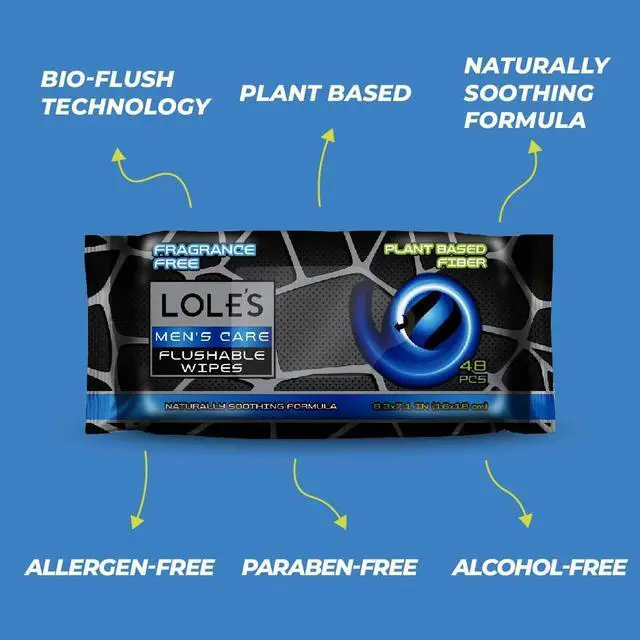 Alt view image 3 of 6 - Mens Flushable Wipes Toilet Wipes for Adults Flushable, 48 Wipes Fragrance-Free, Gentle on Skin, Plant-Based Butt Wipes, Septic Safe, Dude & Travel-Friendly, Designed for Men