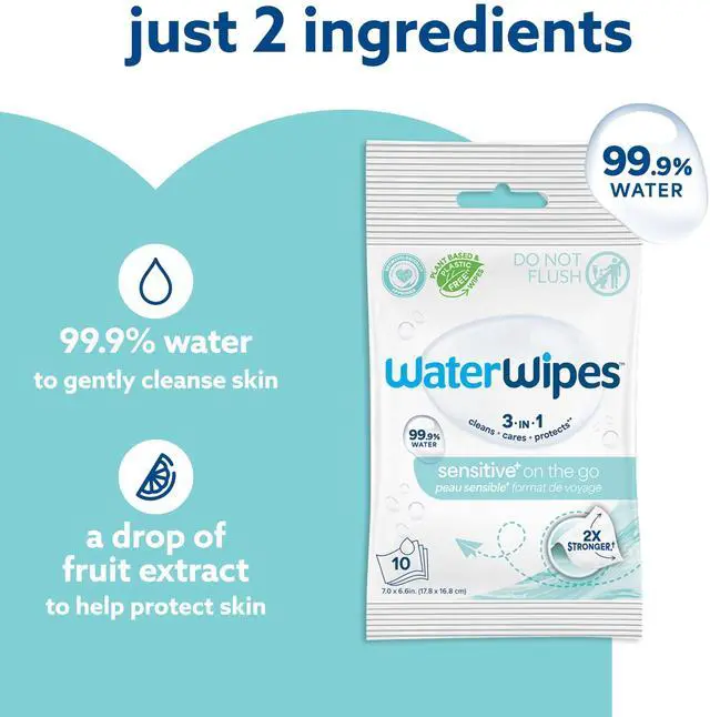 Alt view image 3 of 7 - Sensitive+ On The Go Wipes, 3-In-1 Cleans, Cares, Protects, 99.9% Water, Unscented & Hypoallergenic Wet Wipes, 28 Count (Pack of 2)