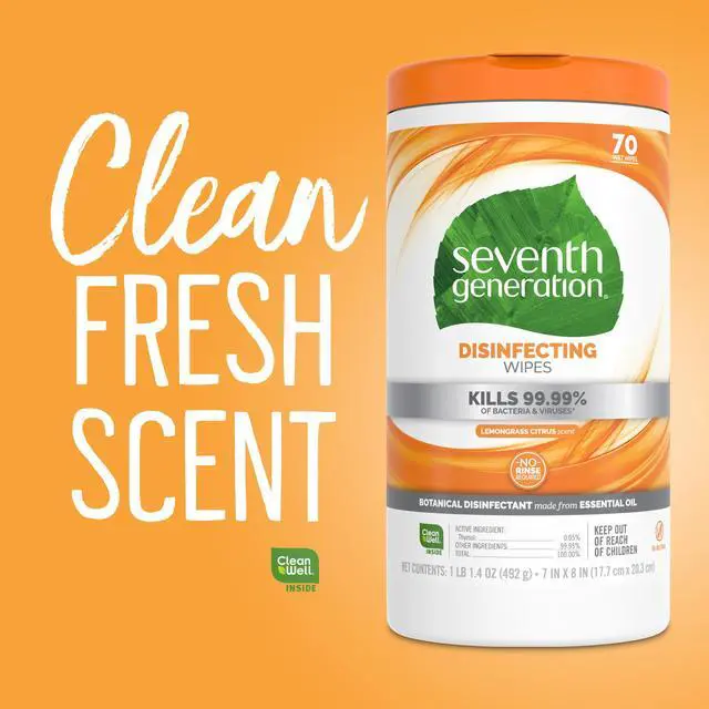 Alt view image 7 of 7 - Disinfecting Multi-Surface Wipes, Lemongrass Citrus Scent, 70 Wipes