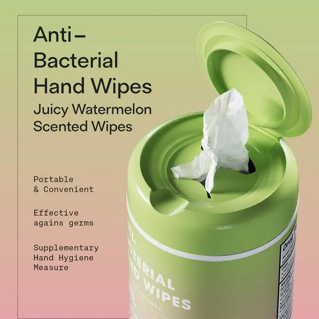 Alt view image 2 of 7 - Antibacterial Hand Wipes Juicy Watermelon Scented | Antibacterial Wipes with Aloe and Vitamin E | 5"x7" Wet Wipes Canister | No Parabens, Sulfates or Phthalates, Kills 99% of Germs, 50 Ct