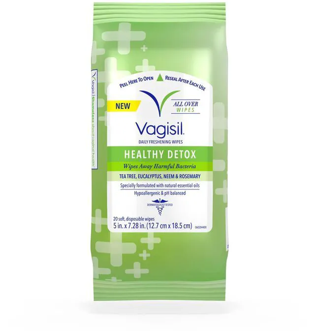 Main image of Health Detox Feminine Cleansing Wipes, 20 Wipes (1 Pack) | Health Detox feminine wipes gently removes harmful bacteria. With natural essential oils. Hypoallergenic & pH balanced.