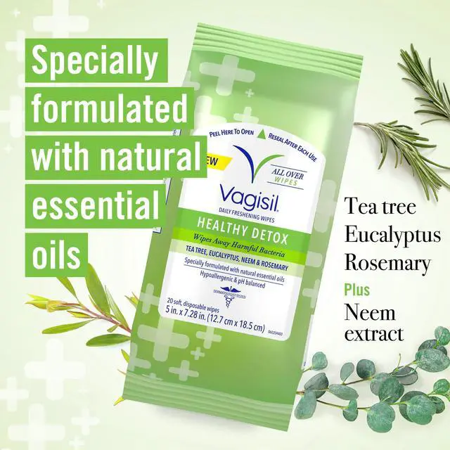 Alt view image 2 of 5 - Health Detox Feminine Cleansing Wipes, 20 Wipes (1 Pack) | Health Detox feminine wipes gently removes harmful bacteria. With natural essential oils. Hypoallergenic & pH balanced.