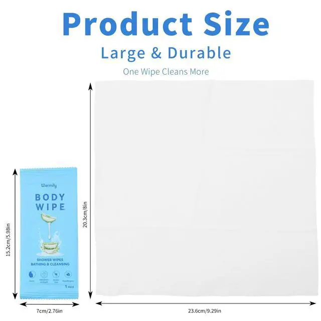 Alt view image 2 of 6 - 40 Pcs Body Wipes Individually Wrapped (9.29" x 8"), Large Shower Wipes for Adults Bathing No Rinse, Portable Personal Cleansing for Gym, Camping, Hiking, Backpacking,Bulk Homeless Supplies