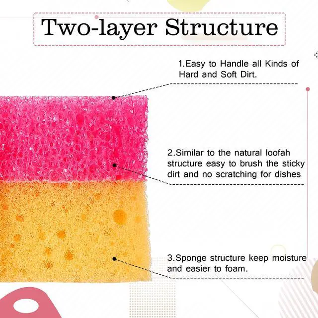 Alt view image 5 of 7 - 3 Pcs Dual Sided Scrub Sponge Multi Functional Cute Temperature Sensitive Non Scratch Dish Sponge for Washing Dishes Kitchen Bathroom(Flower,Pink)
