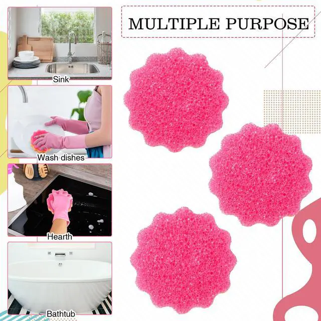 Alt view image 4 of 7 - 3 Pcs Dual Sided Scrub Sponge Multi Functional Cute Temperature Sensitive Non Scratch Dish Sponge for Washing Dishes Kitchen Bathroom(Flower,Pink)