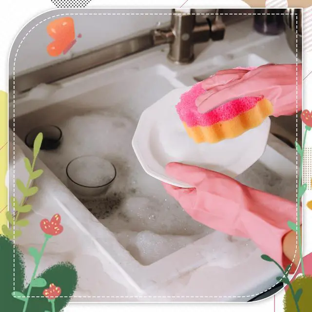 Alt view image 6 of 7 - 3 Pcs Dual Sided Scrub Sponge Multi Functional Cute Temperature Sensitive Non Scratch Dish Sponge for Washing Dishes Kitchen Bathroom(Flower,Pink)